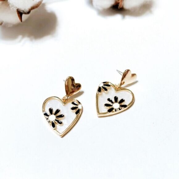 Double heart dangle earrings N282 - Picture 4 of 5